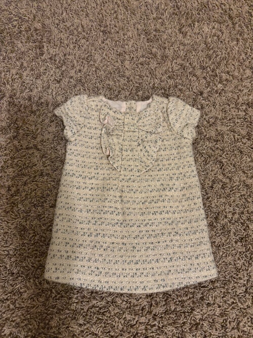 Janie and Jack Textured Dress 3-6 Months Light Pink Gray Short Sleeve Button